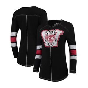 NWT Original Retro Brand Black Wi Badgers Sleeve Striped Henley T-Shirt